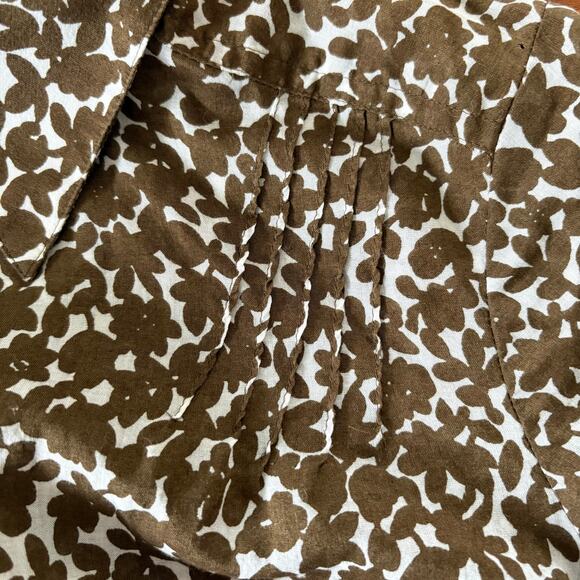 Liz Claiborne Blouse, Brown White Light Cotton Floral Button Up, Women's Size MP - Picture 7 of 7